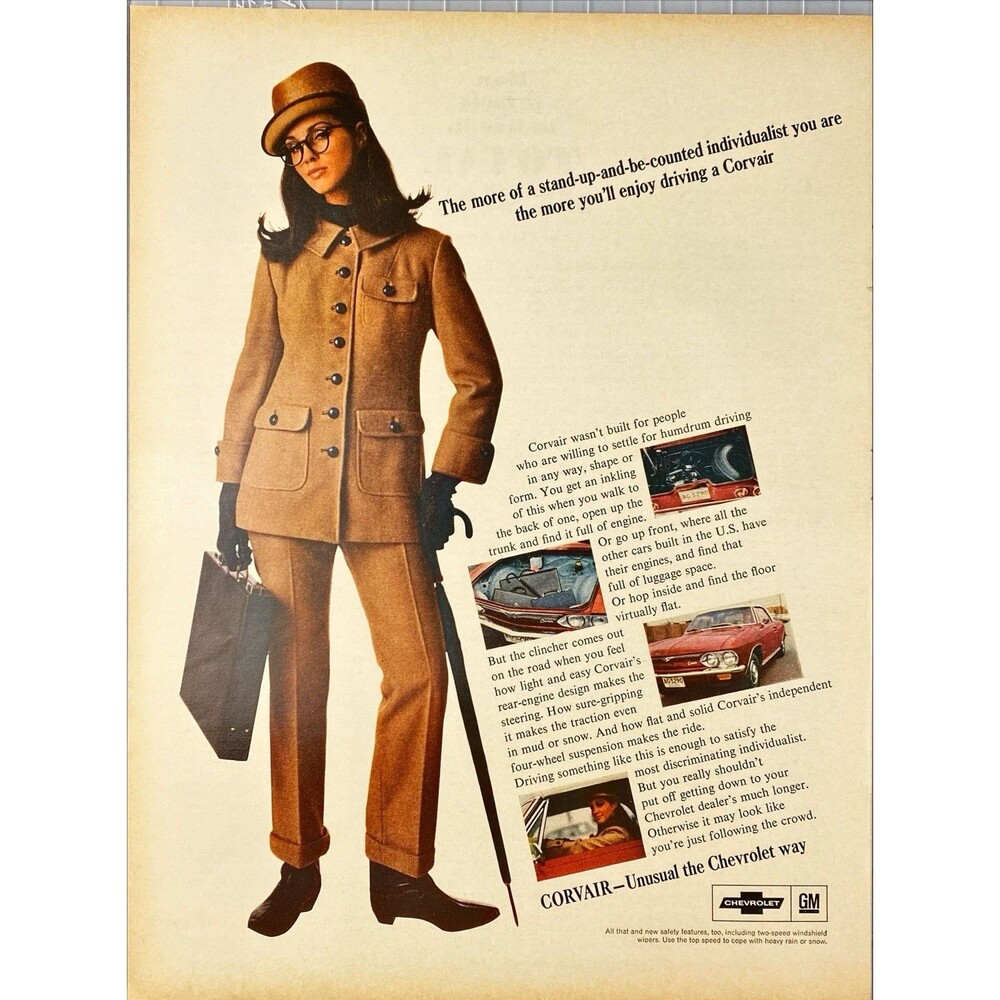 Chevrolet Corvair "Unusual the Chevrolet Way" Vintage Print Ad 1966